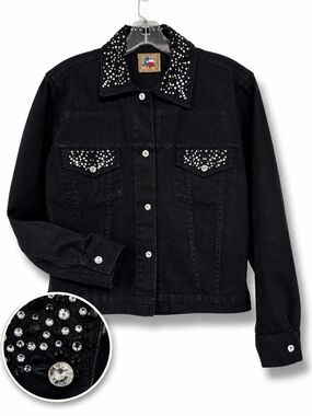 Don’t Mess With Texas Vintage Black Rhinestone Denim Jacket M Western Y2K
